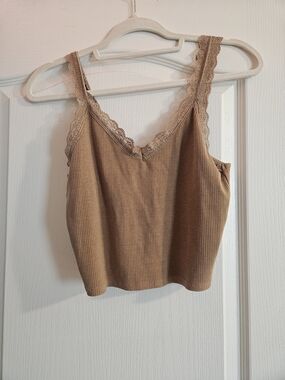 3 For $15🎊 Lace-Trim Ribbed Tank Top in Camel